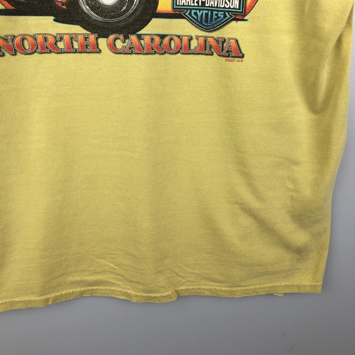 2000'S Harley-Davidson Fire Pattern Motorcycle Long-Sleeve T-Shirt (Men's Size L) cotton yellow type Vintage Second Hand
