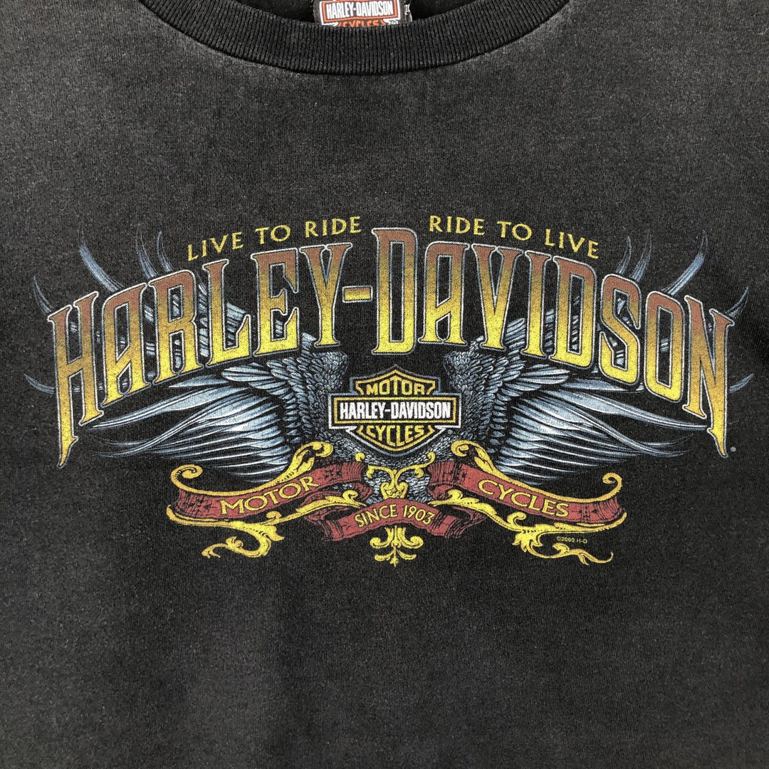 2000'S Harley-Davidson Motorcycle Long Sleeve T-Shirt, Men's Size XL cotton black type Vintage Second Hand