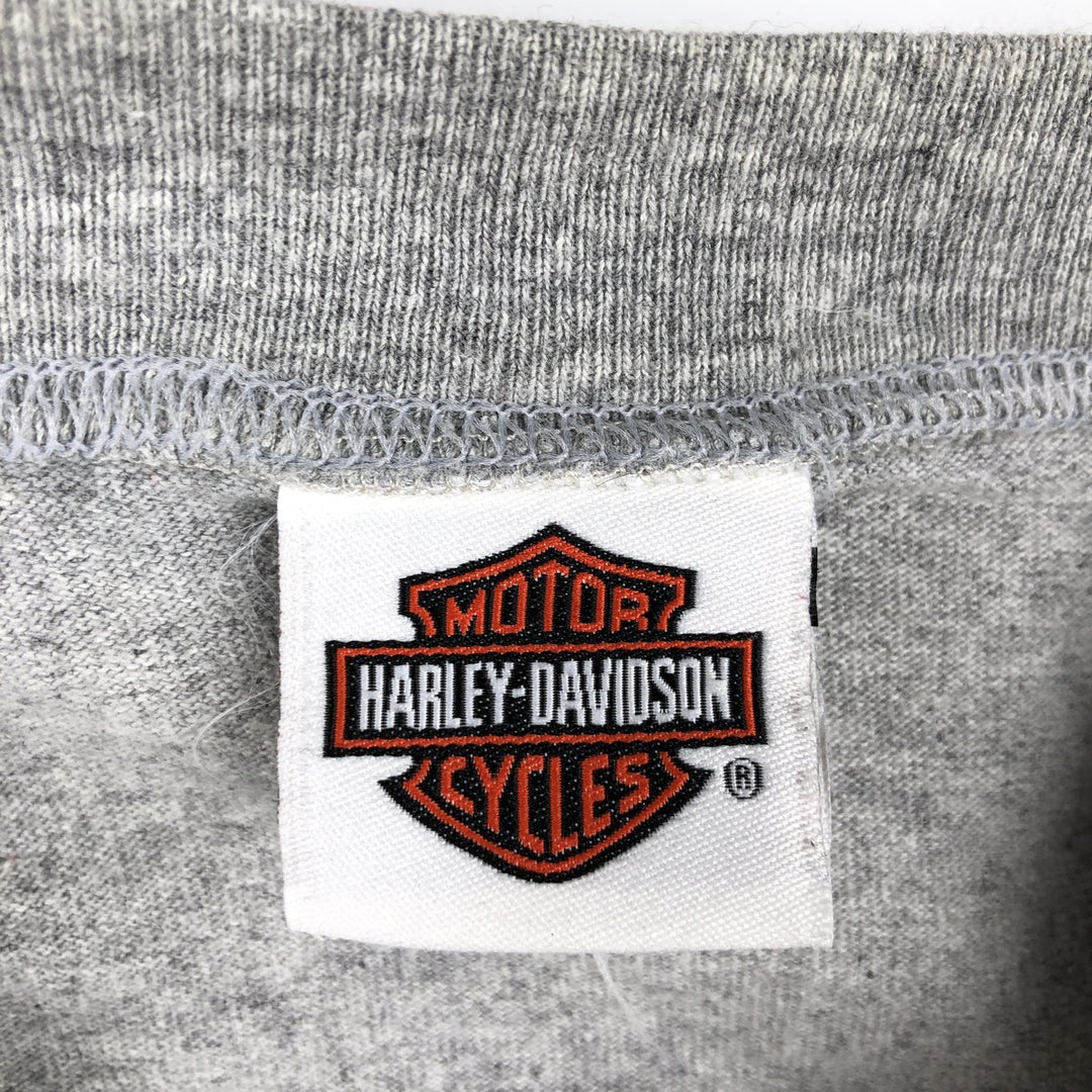 2000'S Harley-Davidson Pin-up Girl Henley Neck Motorcycle Long-Sleeve T-Shirt, Made in USA, Men's Size M (approx.) cotton gray type Vintage Second Hand