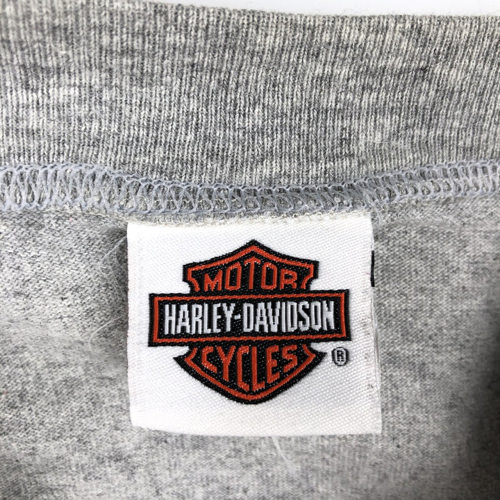 2000'S Harley-Davidson Pin-up Girl Henley Neck Motorcycle Long-Sleeve T-Shirt, Made in USA, Men's Size M (approx.) cotton gray type Vintage Second Hand
