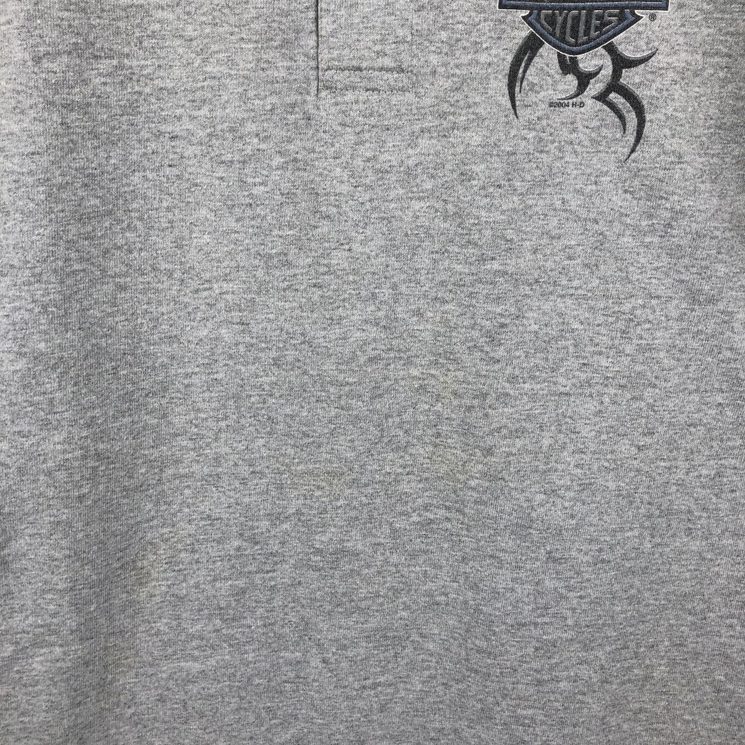 2000'S Harley-Davidson Pin-up Girl Henley Neck Motorcycle Long-Sleeve T-Shirt, Made in USA, Men's Size M (approx.) cotton gray type Vintage Second Hand