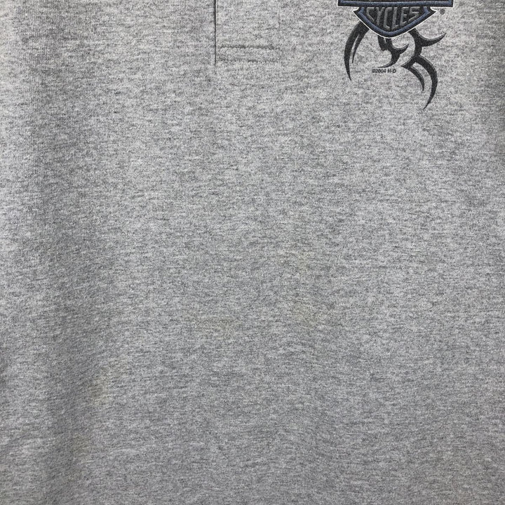 2000'S Harley-Davidson Pin-up Girl Henley Neck Motorcycle Long-Sleeve T-Shirt, Made in USA, Men's Size M (approx.) cotton gray type Vintage Second Hand