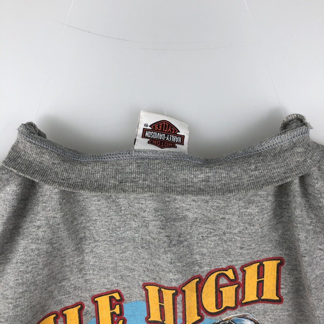 2000'S Harley-Davidson Pin-up Girl Henley Neck Motorcycle Long-Sleeve T-Shirt, Made in USA, Men's Size M (approx.) cotton gray type Vintage Second Hand