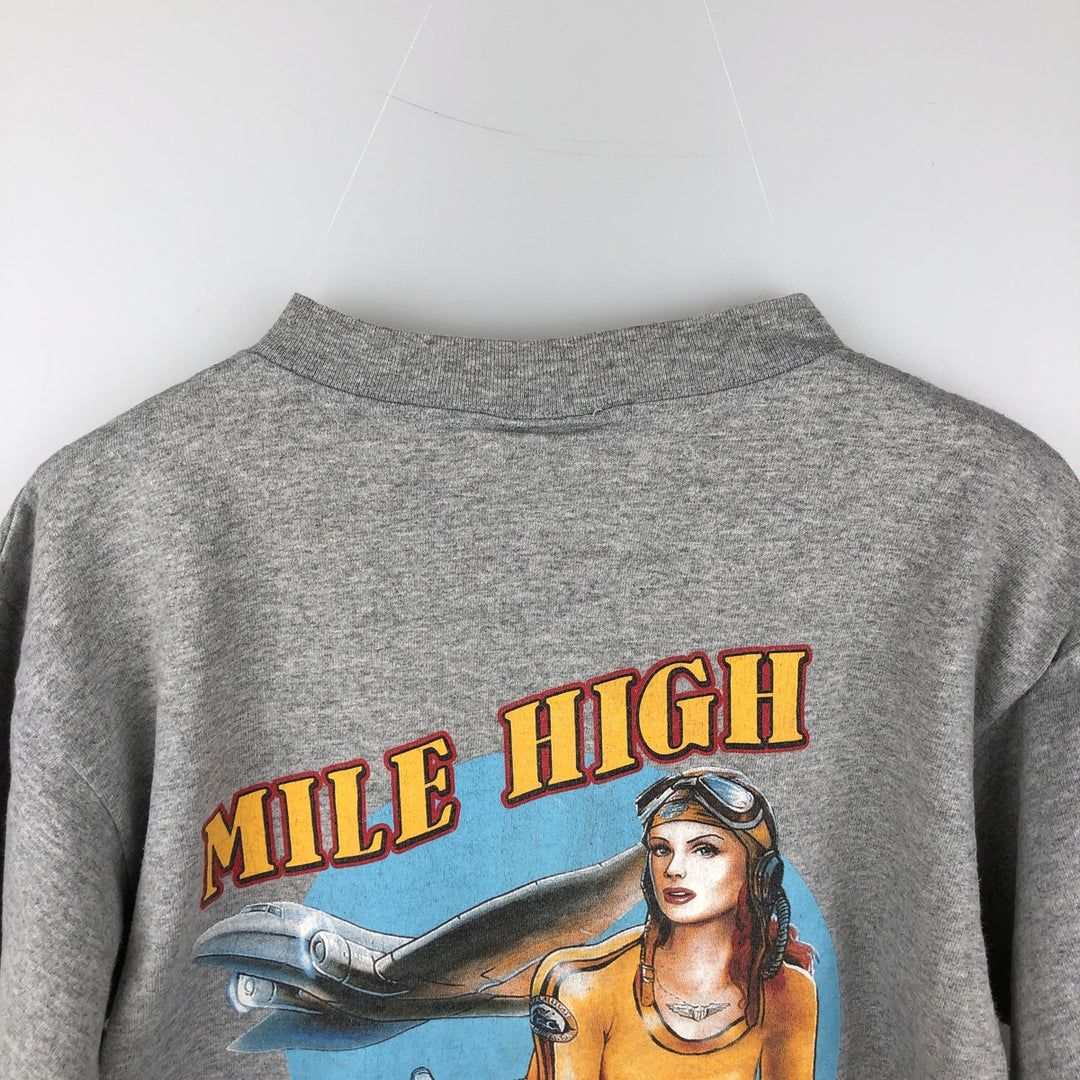 2000'S Harley-Davidson Pin-up Girl Henley Neck Motorcycle Long-Sleeve T-Shirt, Made in USA, Men's Size M (approx.) cotton gray type Vintage Second Hand