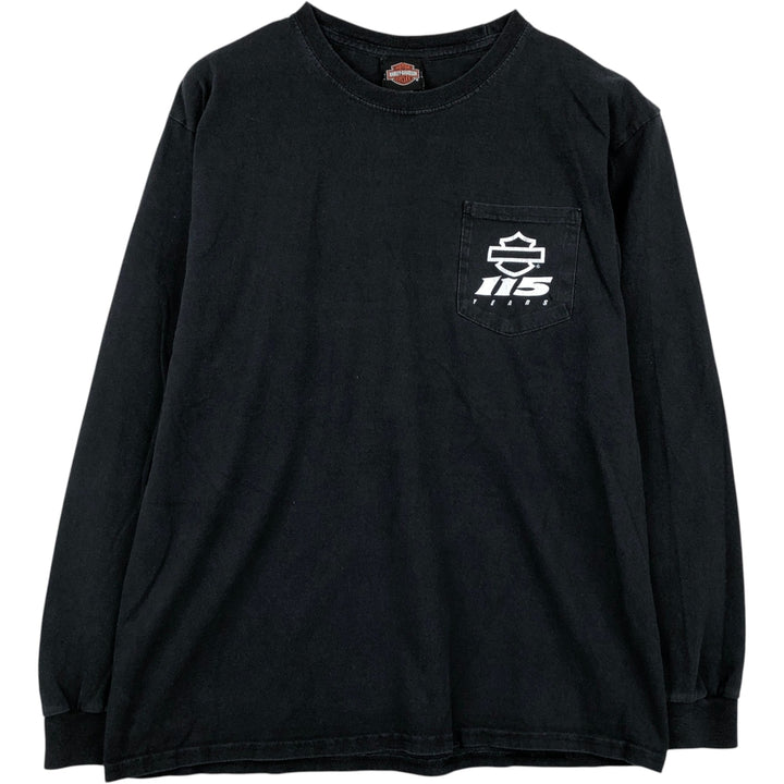 Harley-Davidson Eagle Pattern Motorcycle Long-Sleeve T-Shirt (Men's Size L) cotton black type Vintage Second Hand