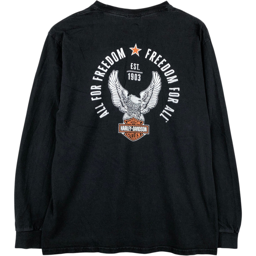 Harley-Davidson Eagle Pattern Motorcycle Long-Sleeve T-Shirt (Men's Size L) cotton black type Vintage Second Hand