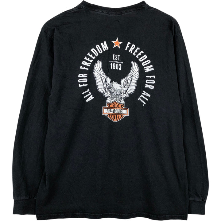 Harley-Davidson Eagle Pattern Motorcycle Long-Sleeve T-Shirt (Men's Size L) cotton black type Vintage Second Hand