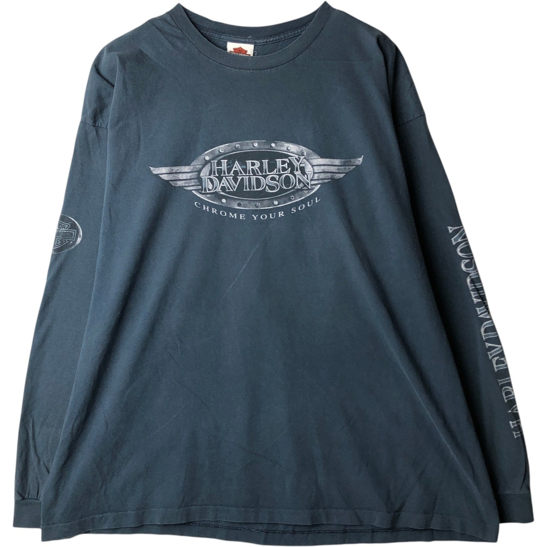 Big Size 2000'S Harley-Davidson Motorcycle Long-Sleeve T-Shirt, Made in USA, Men's XXXL Equivalent cotton Navy blue Vintage Second Hand
