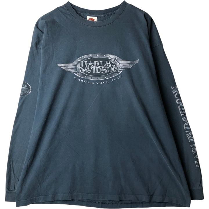 Big Size 2000'S Harley-Davidson Motorcycle Long-Sleeve T-Shirt, Made in USA, Men's XXXL Equivalent cotton Navy blue Vintage Second Hand