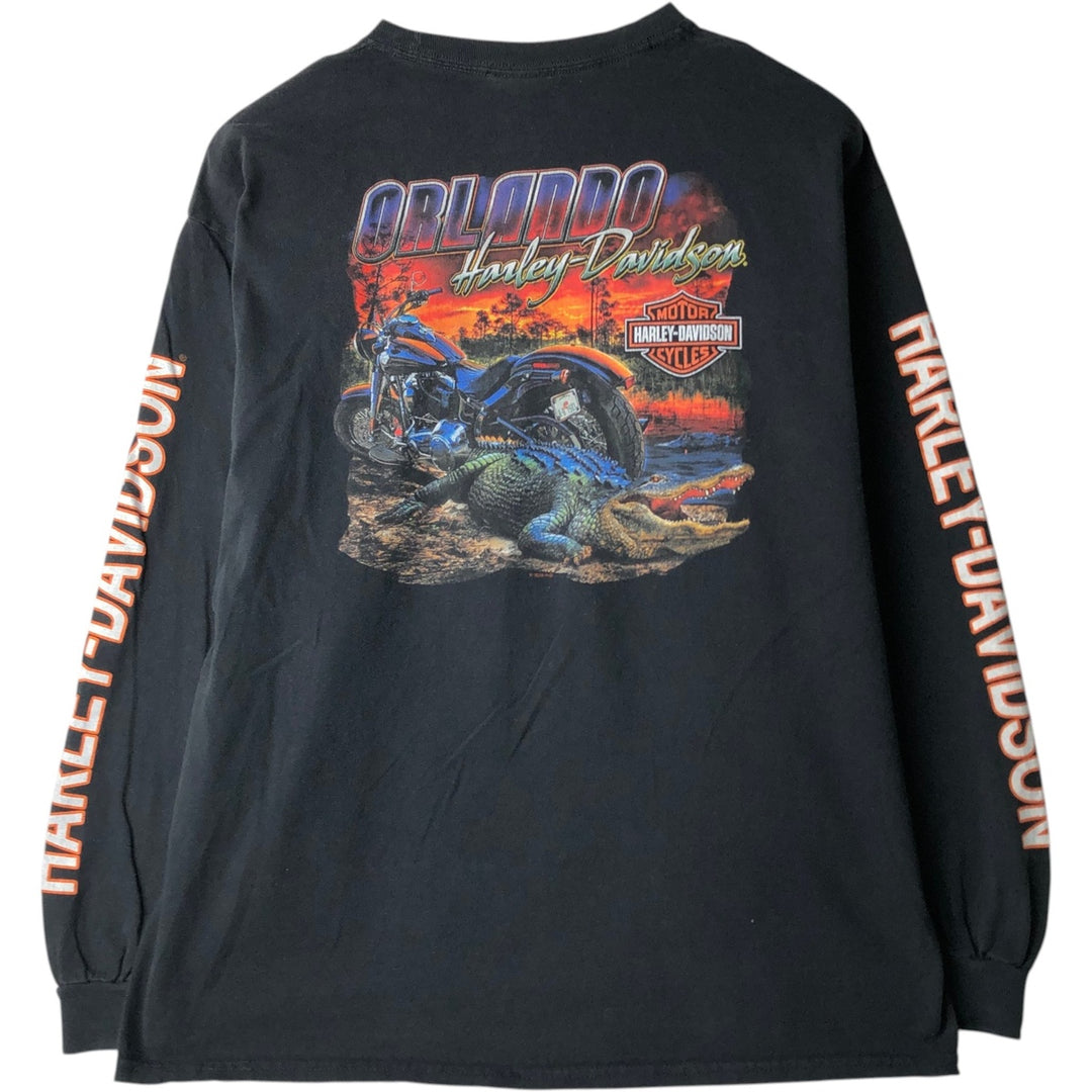 Harley-Davidson Crocodile Print Motorcycle Long-Sleeve T-Shirt (Men's XL equivalent) cotton black type Vintage Second Hand