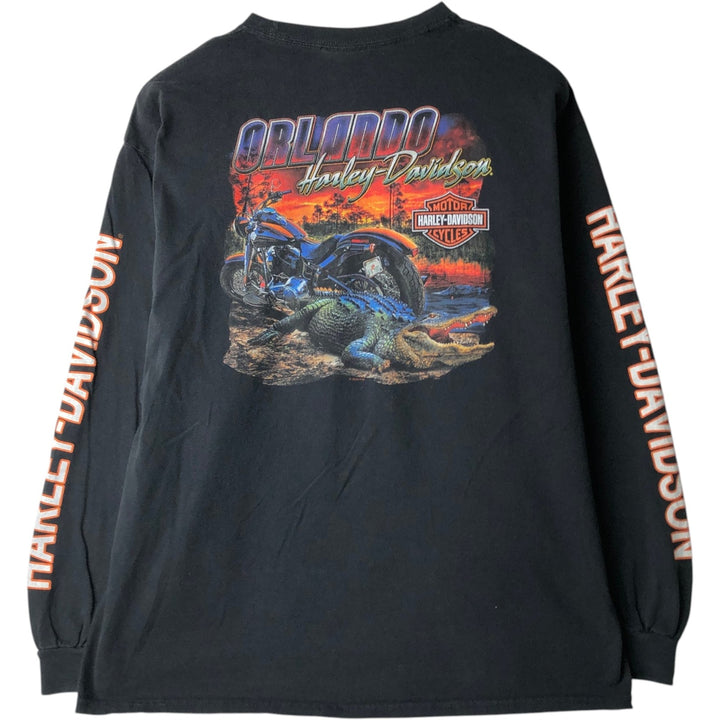 Harley-Davidson Crocodile Print Motorcycle Long-Sleeve T-Shirt (Men's XL equivalent) cotton black type Vintage Second Hand