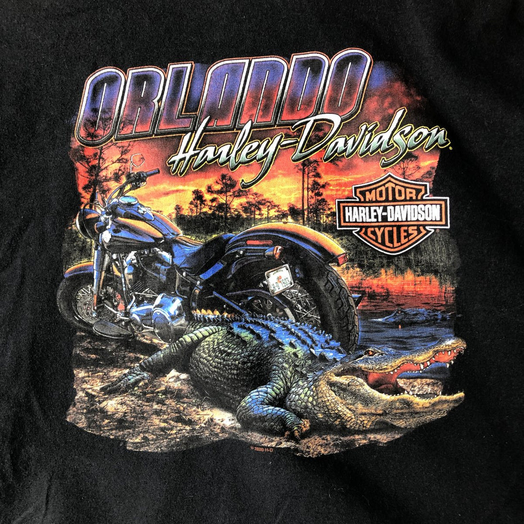 Harley-Davidson Crocodile Print Motorcycle Long-Sleeve T-Shirt (Men's XL equivalent) cotton black type Vintage Second Hand