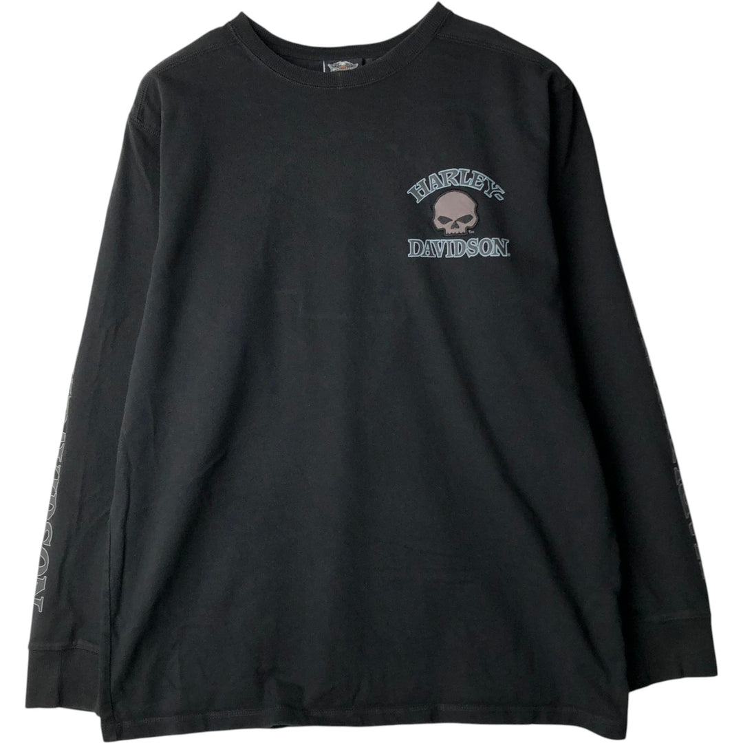 Harley-Davidson Skull Pattern Motorcycle Long Sleeve T-Shirt, Men's Size L cotton black type Vintage Second Hand