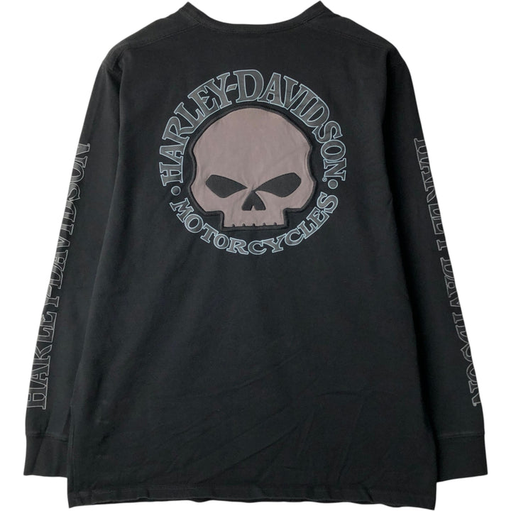Harley-Davidson Skull Pattern Motorcycle Long Sleeve T-Shirt, Men's Size L cotton black type Vintage Second Hand