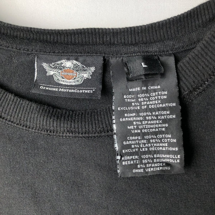 Harley-Davidson Skull Pattern Motorcycle Long Sleeve T-Shirt, Men's Size L cotton black type Vintage Second Hand