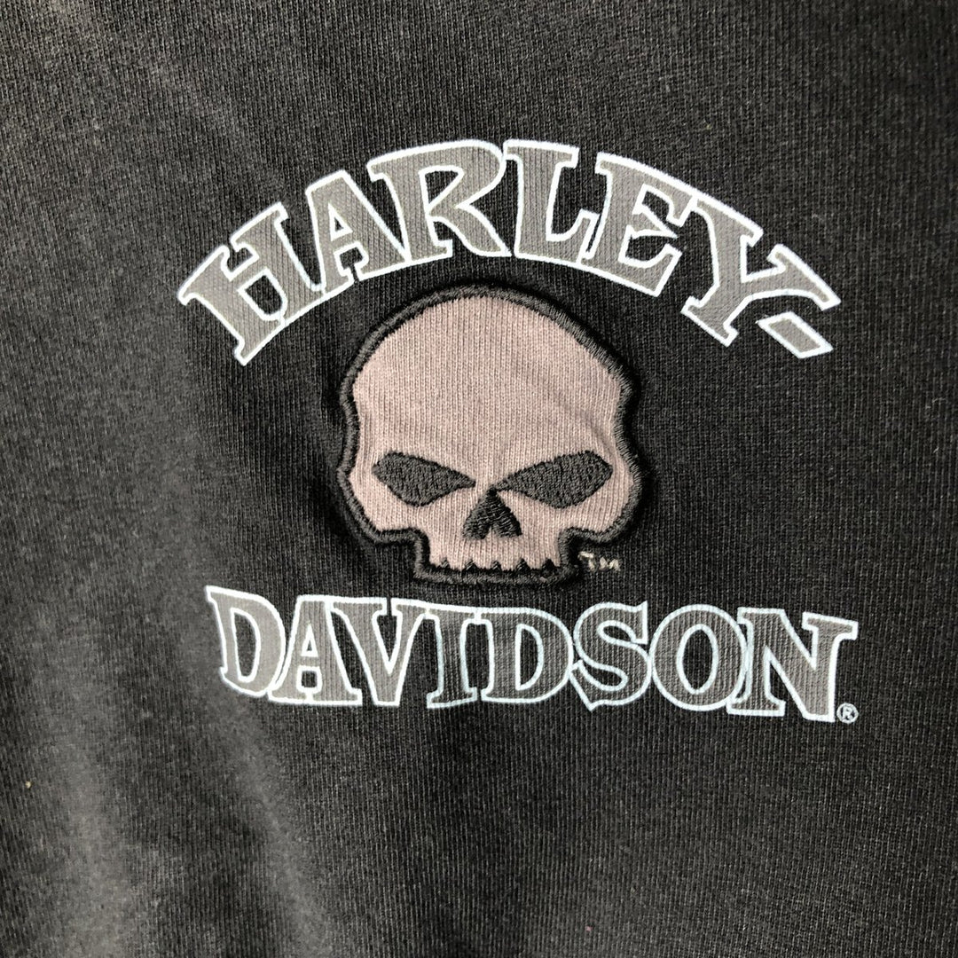 Harley-Davidson Skull Pattern Motorcycle Long Sleeve T-Shirt, Men's Size L cotton black type Vintage Second Hand