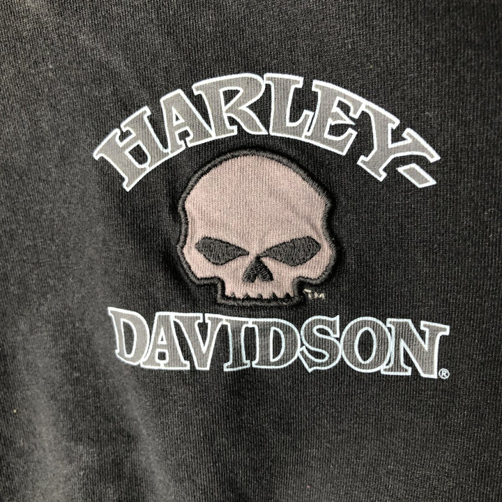 Harley-Davidson Skull Pattern Motorcycle Long Sleeve T-Shirt, Men's Size L cotton black type Vintage Second Hand