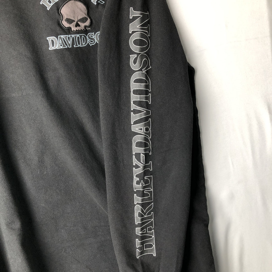 Harley-Davidson Skull Pattern Motorcycle Long Sleeve T-Shirt, Men's Size L cotton black type Vintage Second Hand