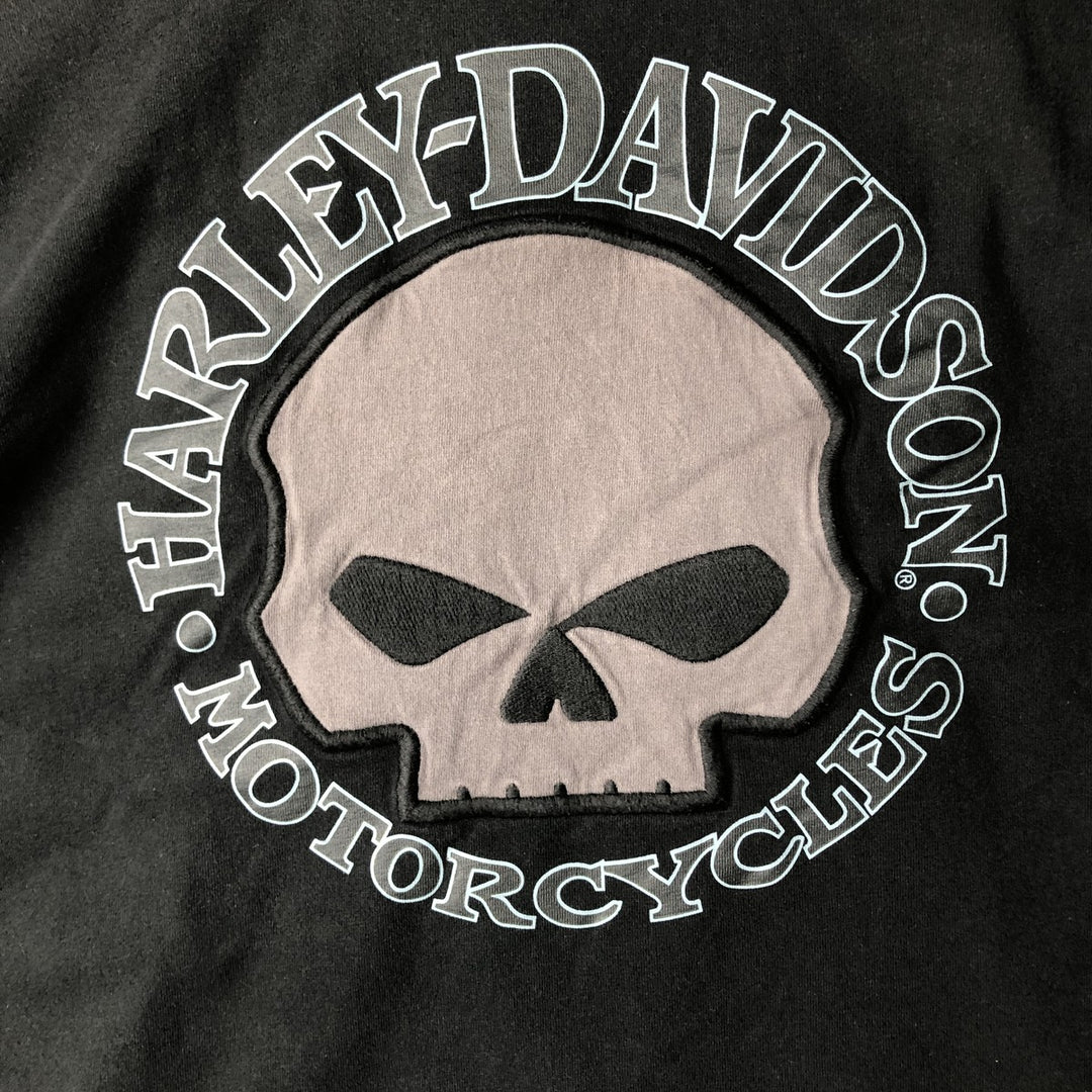 Harley-Davidson Skull Pattern Motorcycle Long Sleeve T-Shirt, Men's Size L cotton black type Vintage Second Hand