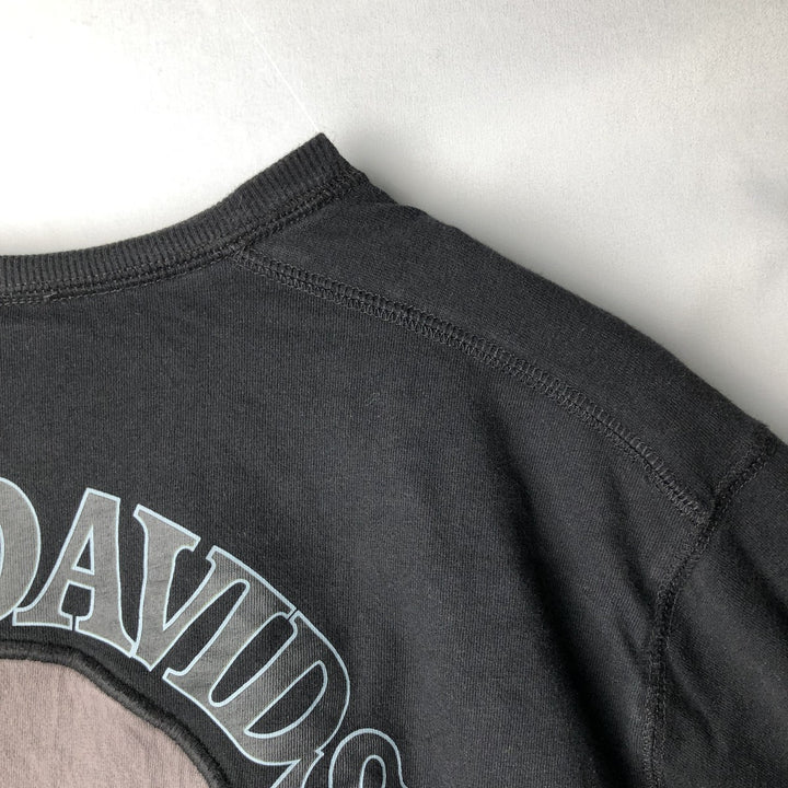 Harley-Davidson Skull Pattern Motorcycle Long Sleeve T-Shirt, Men's Size L cotton black type Vintage Second Hand