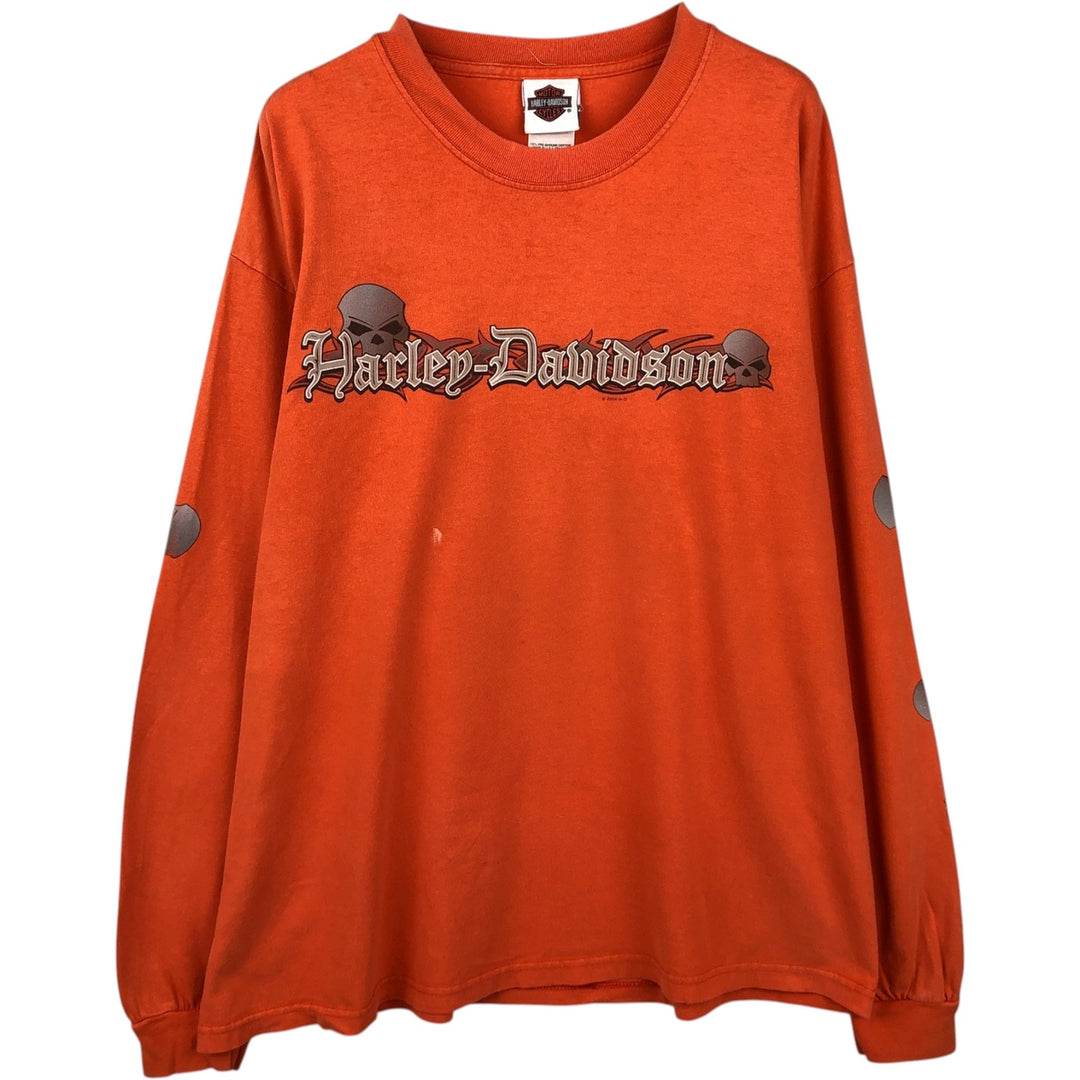 00'S Harley-Davidson Skull Pattern Long T-shirt Made in USA Men's XL cotton orange type Vintage Second Hand