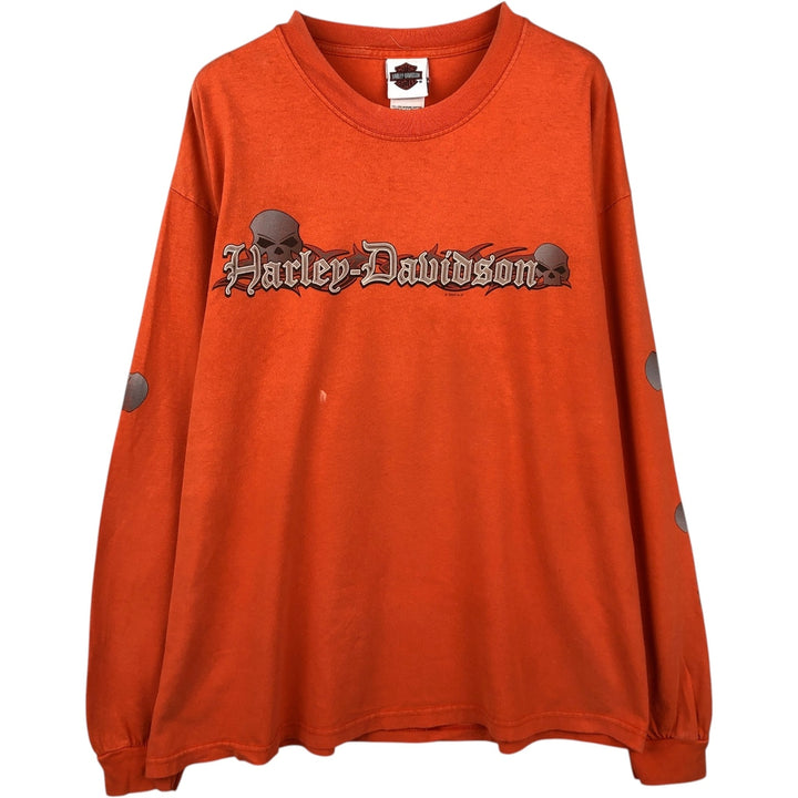 00'S Harley-Davidson Skull Pattern Long T-shirt Made in USA Men's XL cotton orange type Vintage Second Hand