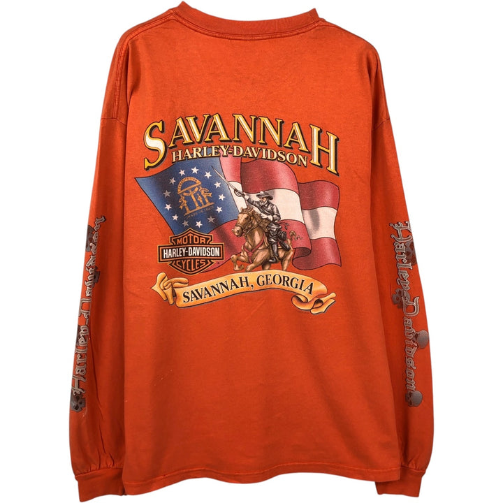 00'S Harley-Davidson Skull Pattern Long T-shirt Made in USA Men's XL cotton orange type Vintage Second Hand