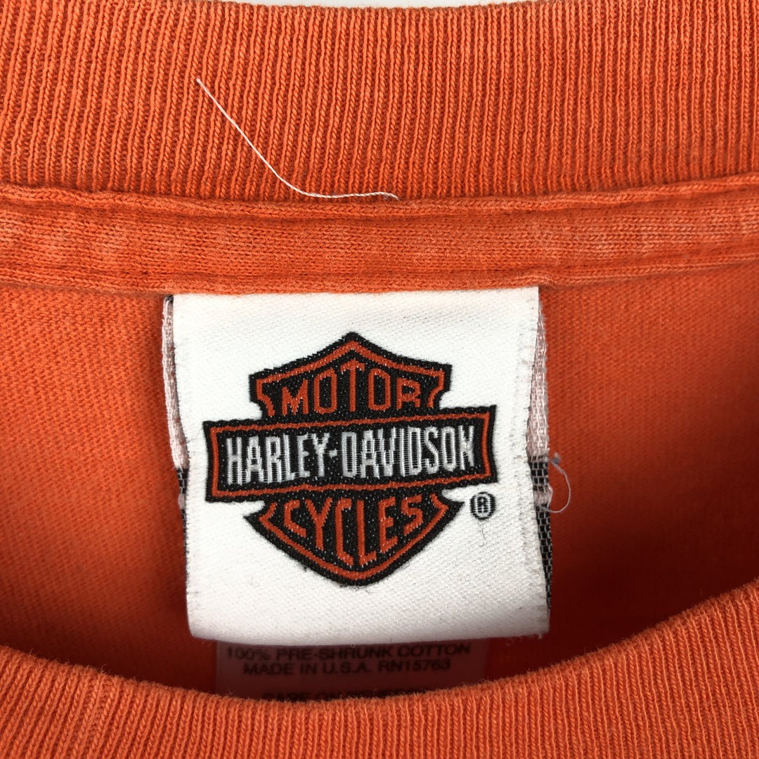 00'S Harley-Davidson Skull Pattern Long T-shirt Made in USA Men's XL cotton orange type Vintage Second Hand