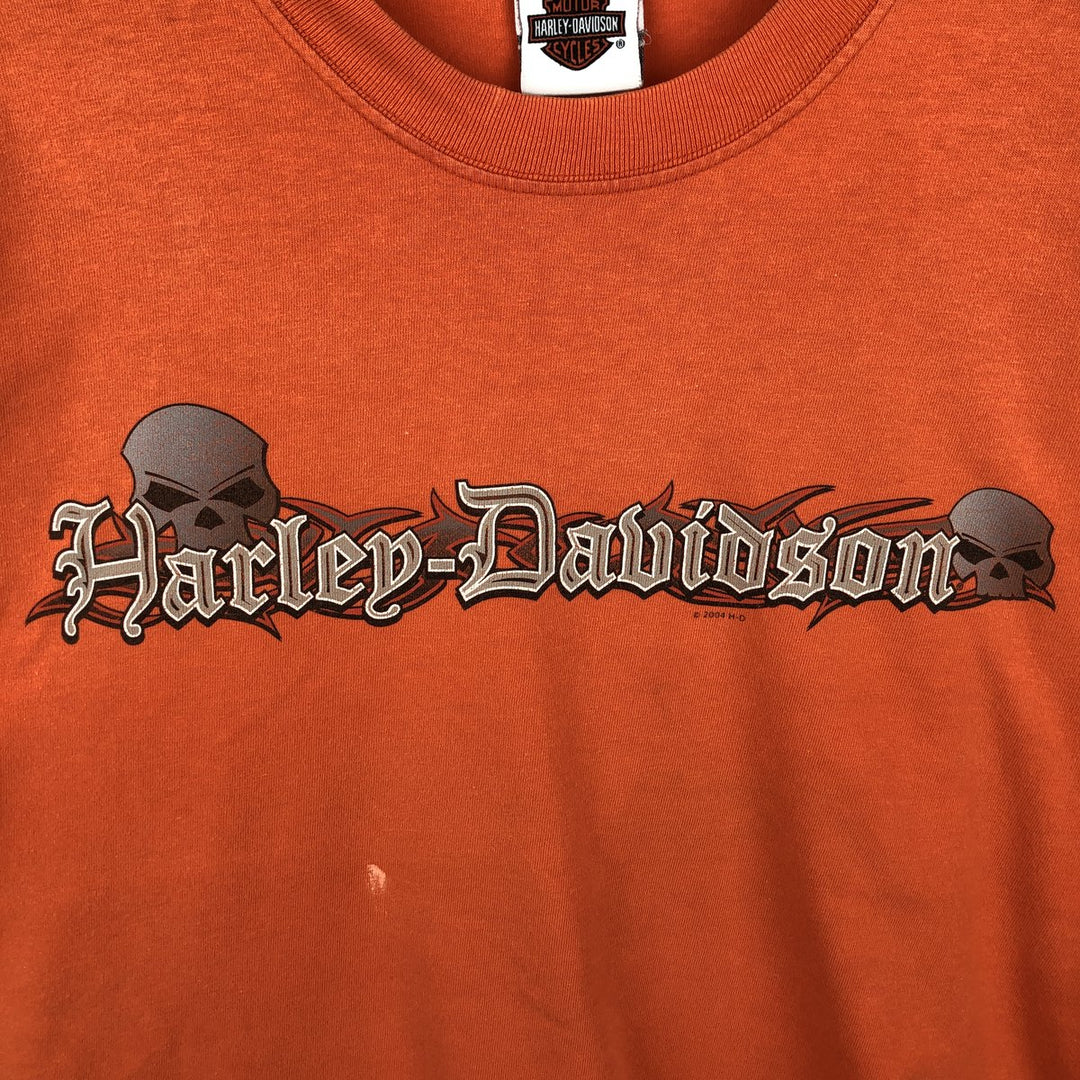 00'S Harley-Davidson Skull Pattern Long T-shirt Made in USA Men's XL cotton orange type Vintage Second Hand