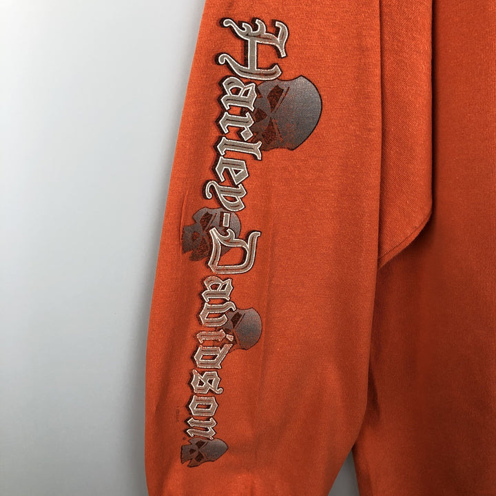 00'S Harley-Davidson Skull Pattern Long T-shirt Made in USA Men's XL cotton orange type Vintage Second Hand