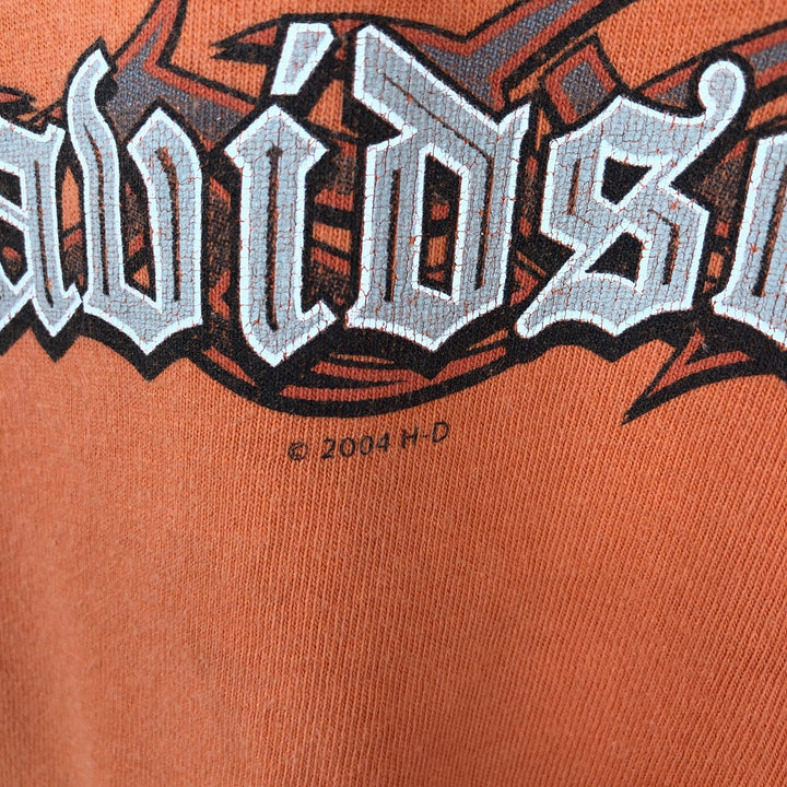 00'S Harley-Davidson Skull Pattern Long T-shirt Made in USA Men's XL cotton orange type Vintage Second Hand