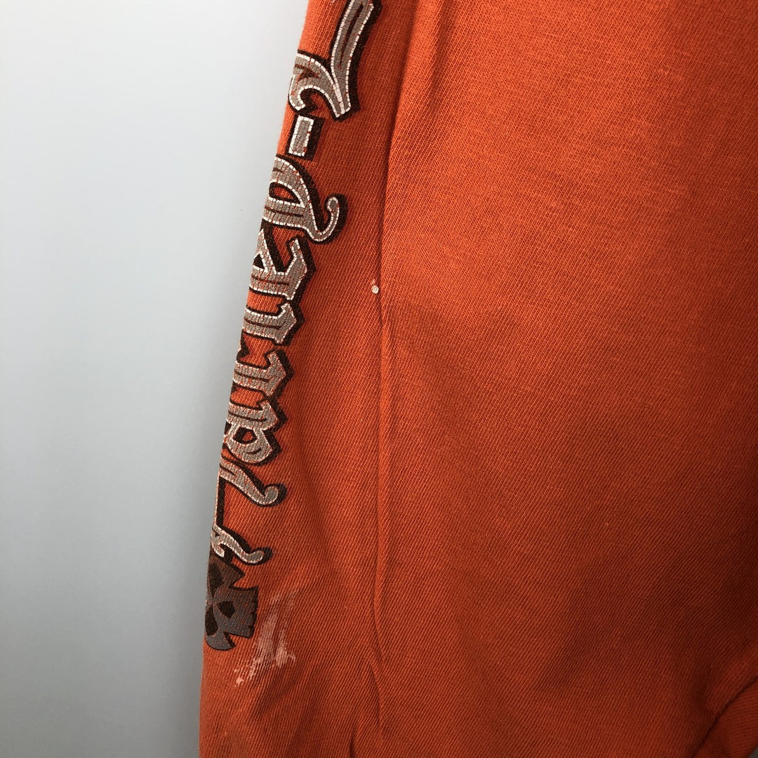 00'S Harley-Davidson Skull Pattern Long T-shirt Made in USA Men's XL cotton orange type Vintage Second Hand