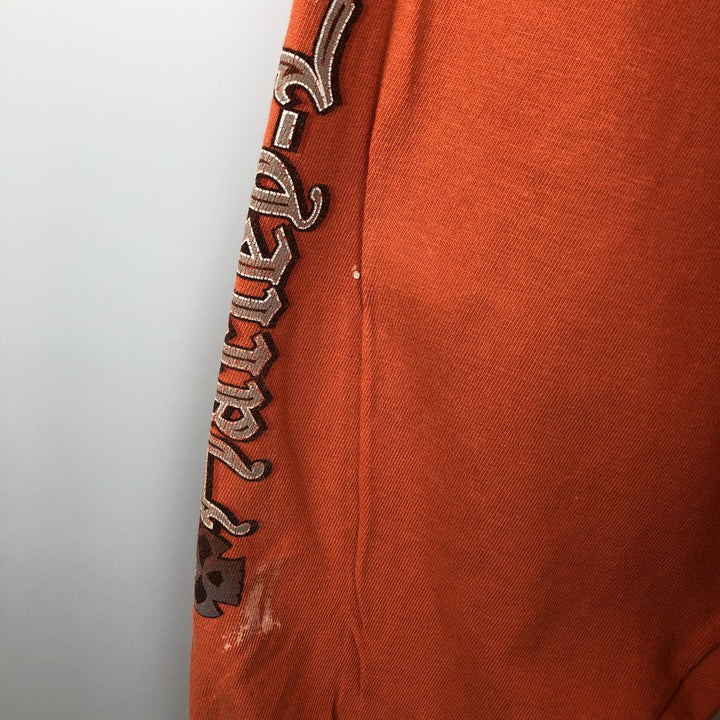 00'S Harley-Davidson Skull Pattern Long T-shirt Made in USA Men's XL cotton orange type Vintage Second Hand