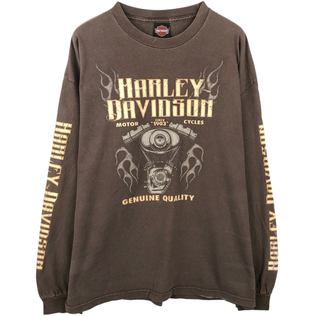 Harley-Davidson Long Sleeve T-Shirt, Men's XXL cotton brown type Vintage Second Hand