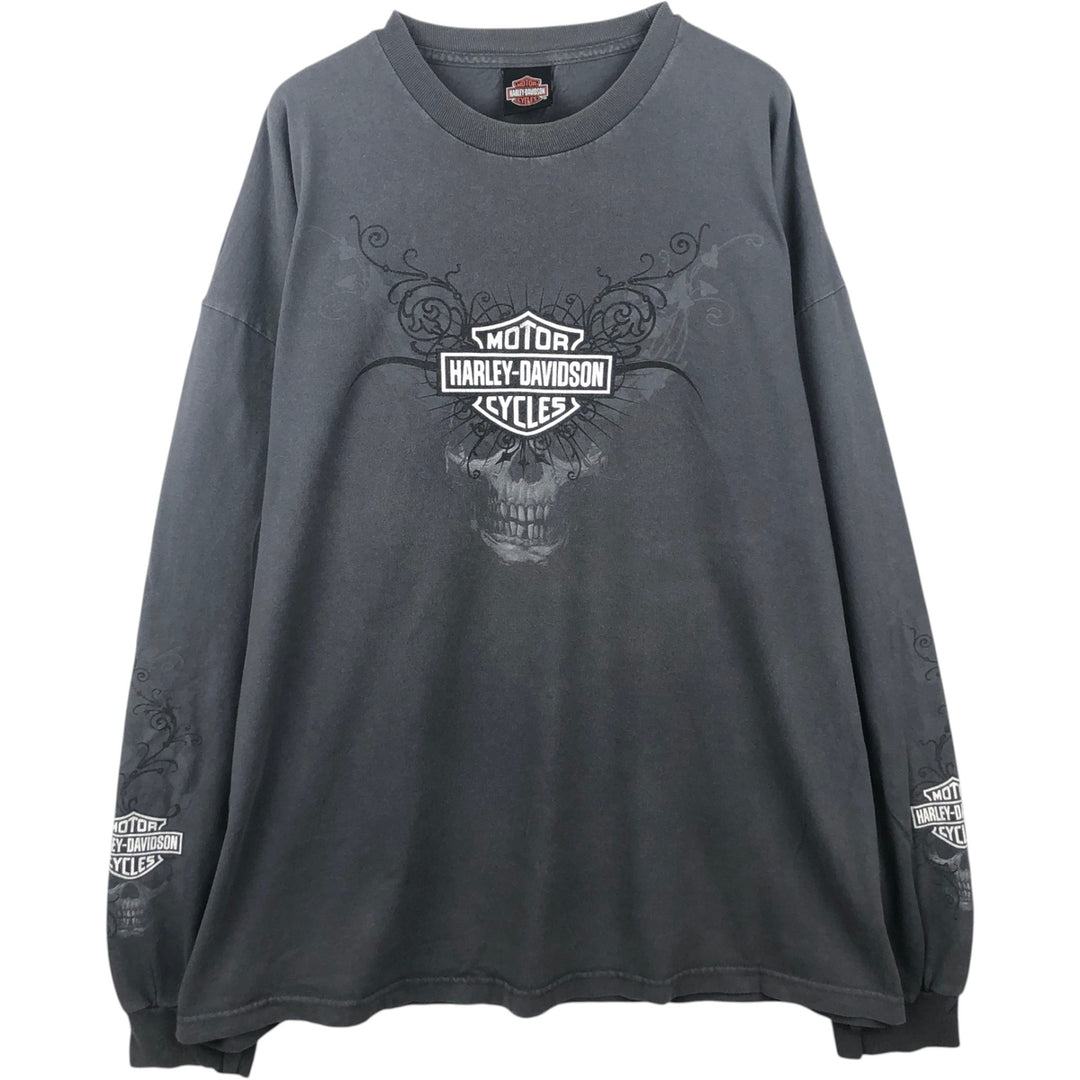 Big Size Harley-Davidson Skull Pattern Pin-up Girl Long-Sleeve T-Shirt (Men's XXXL equivalent) cotton black type Vintage Second Hand