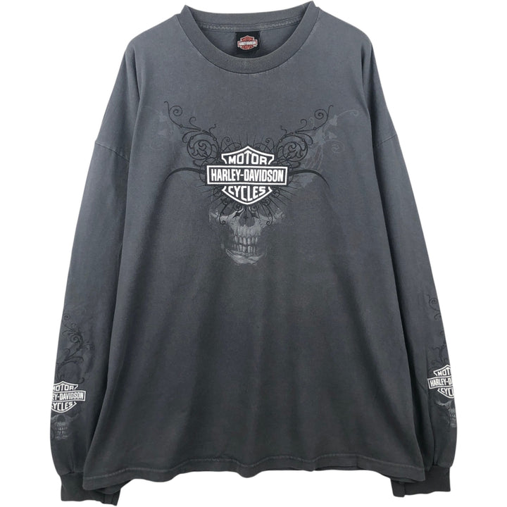 Big Size Harley-Davidson Skull Pattern Pin-up Girl Long-Sleeve T-Shirt (Men's XXXL equivalent) cotton black type Vintage Second Hand