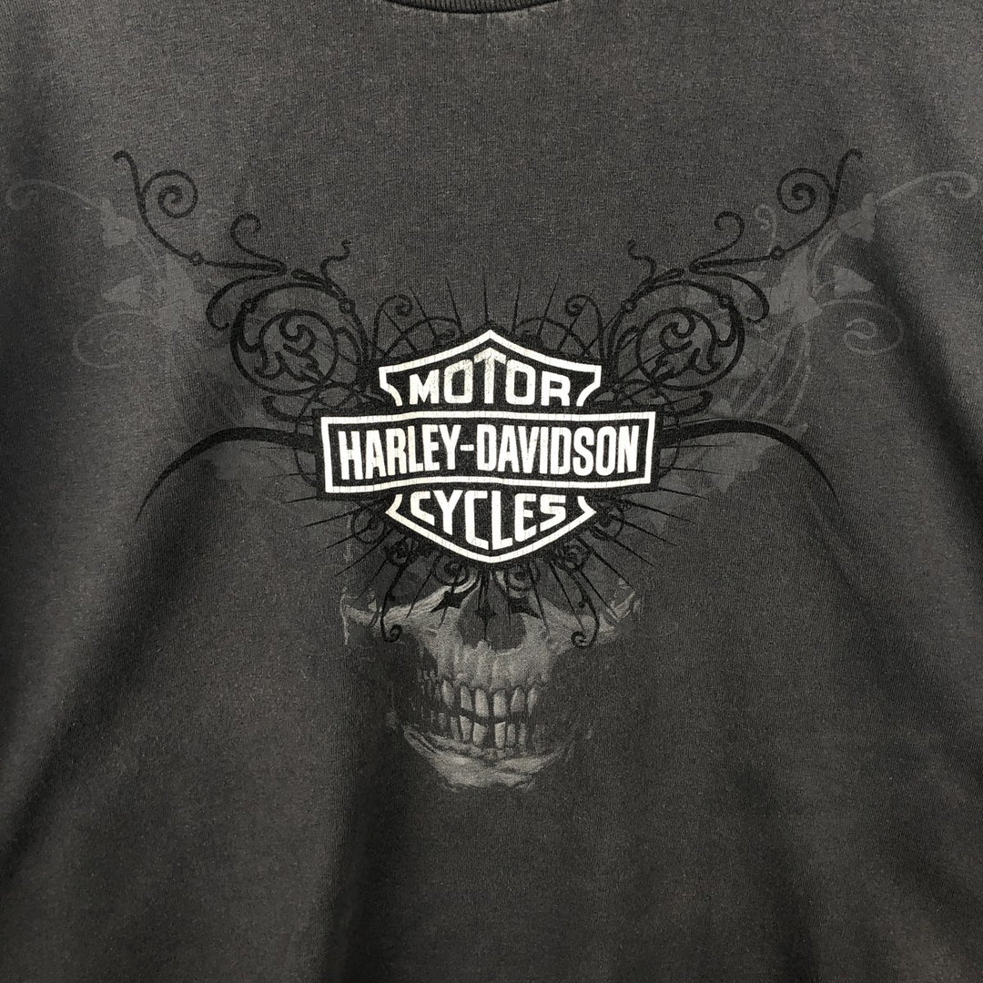 Big Size Harley-Davidson Skull Pattern Pin-up Girl Long-Sleeve T-Shirt (Men's XXXL equivalent) cotton black type Vintage Second Hand