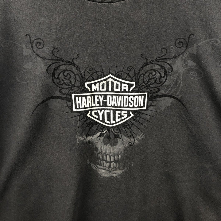 Big Size Harley-Davidson Skull Pattern Pin-up Girl Long-Sleeve T-Shirt (Men's XXXL equivalent) cotton black type Vintage Second Hand