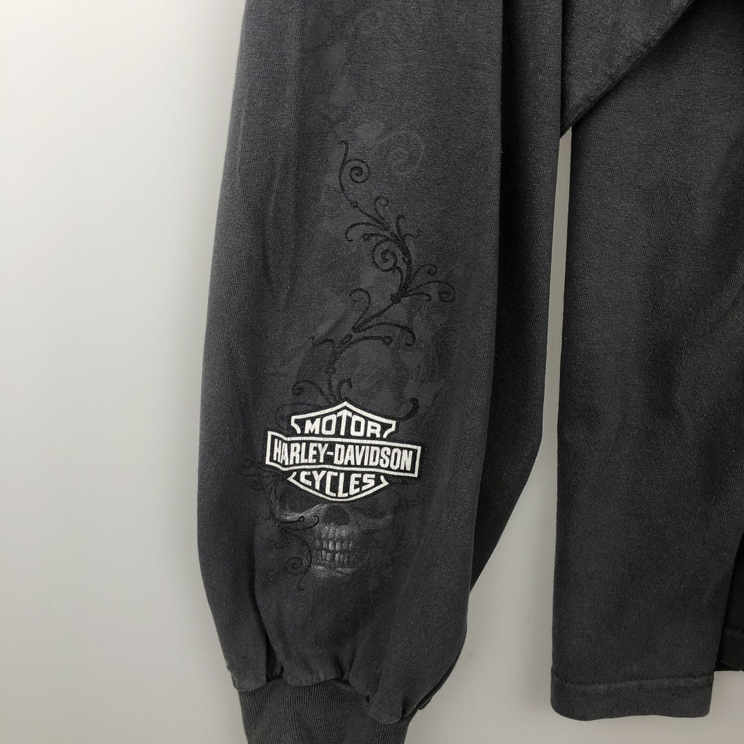 Big Size Harley-Davidson Skull Pattern Pin-up Girl Long-Sleeve T-Shirt (Men's XXXL equivalent) cotton black type Vintage Second Hand