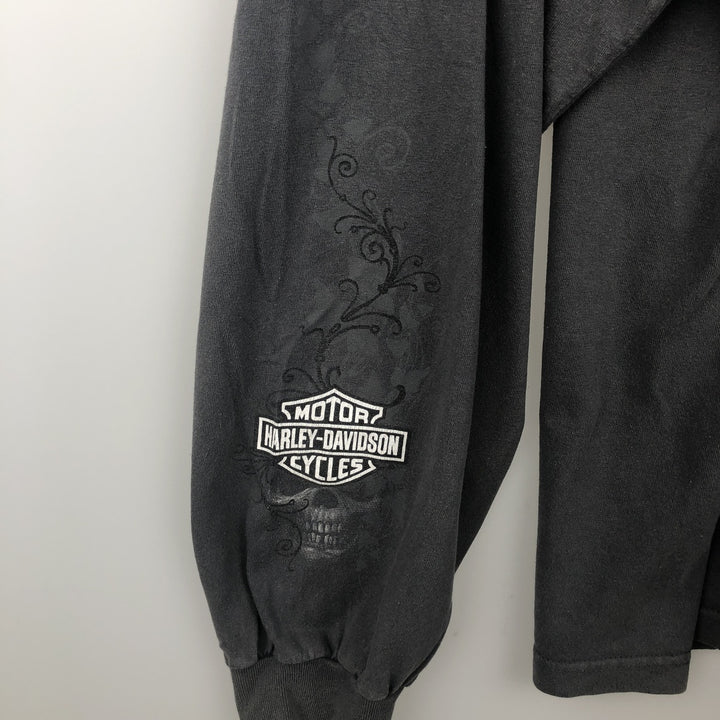 Big Size Harley-Davidson Skull Pattern Pin-up Girl Long-Sleeve T-Shirt (Men's XXXL equivalent) cotton black type Vintage Second Hand