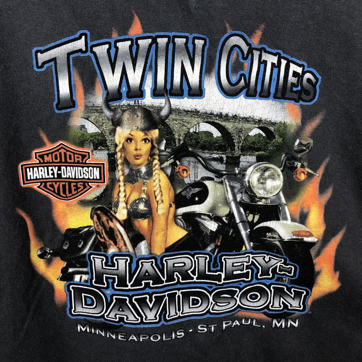 Big Size Harley-Davidson Skull Pattern Pin-up Girl Long-Sleeve T-Shirt (Men's XXXL equivalent) cotton black type Vintage Second Hand