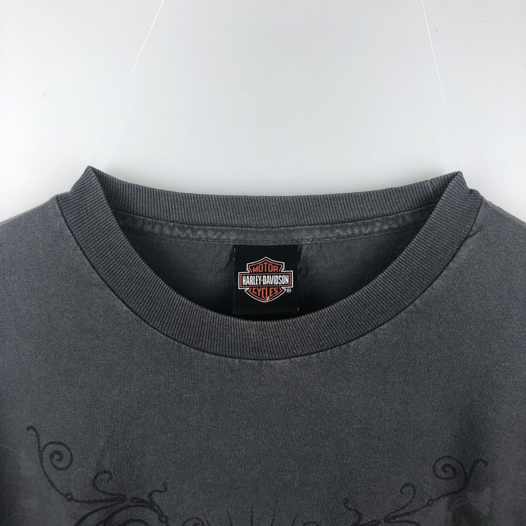 Big Size Harley-Davidson Skull Pattern Pin-up Girl Long-Sleeve T-Shirt (Men's XXXL equivalent) cotton black type Vintage Second Hand