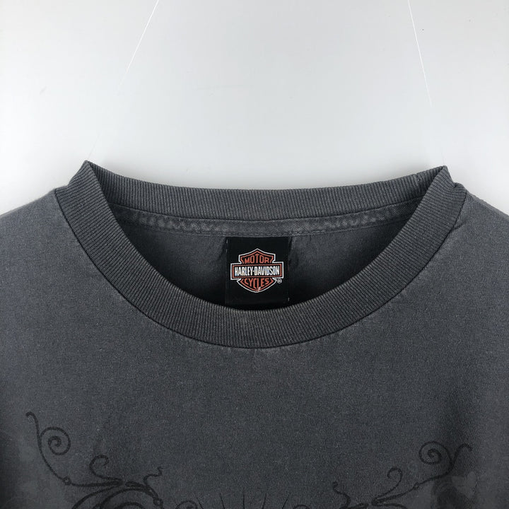 Big Size Harley-Davidson Skull Pattern Pin-up Girl Long-Sleeve T-Shirt (Men's XXXL equivalent) cotton black type Vintage Second Hand