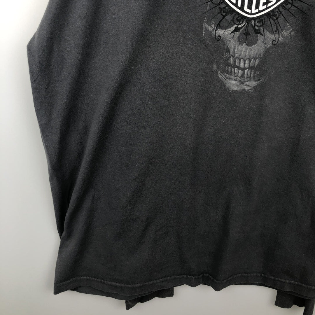 Big Size Harley-Davidson Skull Pattern Pin-up Girl Long-Sleeve T-Shirt (Men's XXXL equivalent) cotton black type Vintage Second Hand