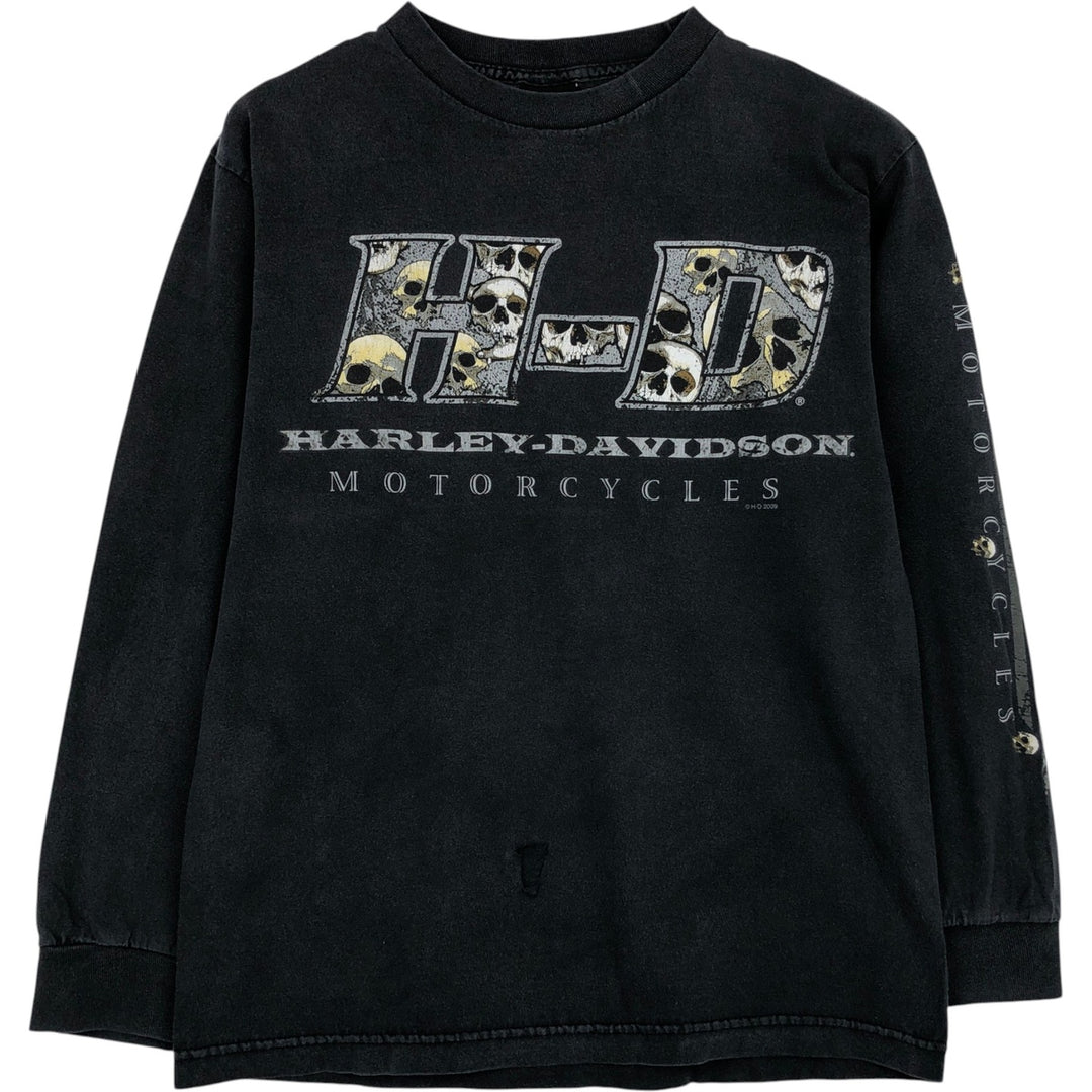 2000'S Harley-Davidson Skull Pattern Long-Sleeve T-Shirt (Men's Size M) cotton gray type Vintage Second Hand