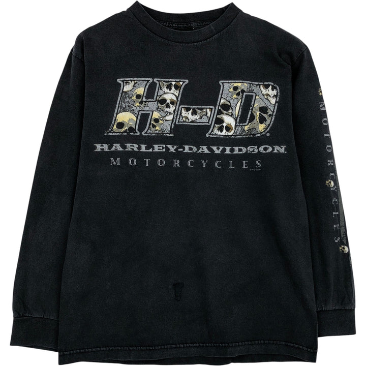 2000'S Harley-Davidson Skull Pattern Long-Sleeve T-Shirt (Men's Size M) cotton gray type Vintage Second Hand
