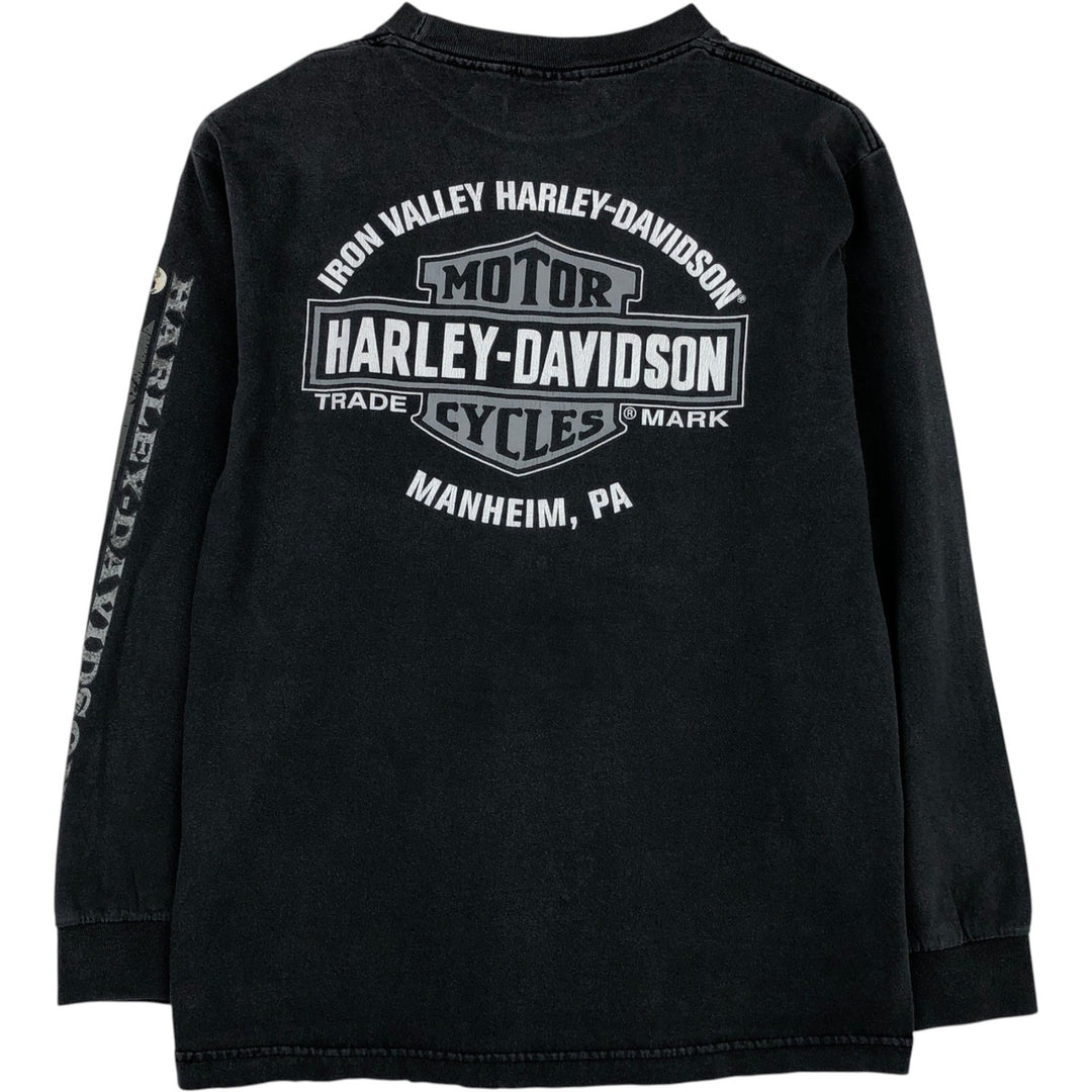 2000'S Harley-Davidson Skull Pattern Long-Sleeve T-Shirt (Men's Size M) cotton gray type Vintage Second Hand