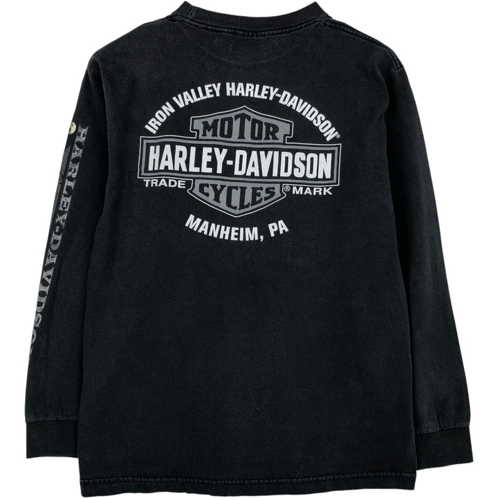 2000'S Harley-Davidson Skull Pattern Long-Sleeve T-Shirt (Men's Size M) cotton gray type Vintage Second Hand