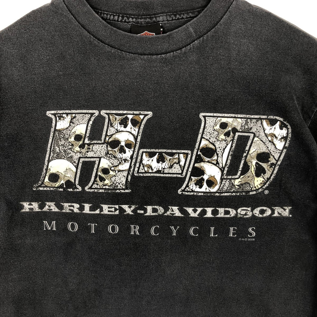 2000'S Harley-Davidson Skull Pattern Long-Sleeve T-Shirt (Men's Size M) cotton gray type Vintage Second Hand