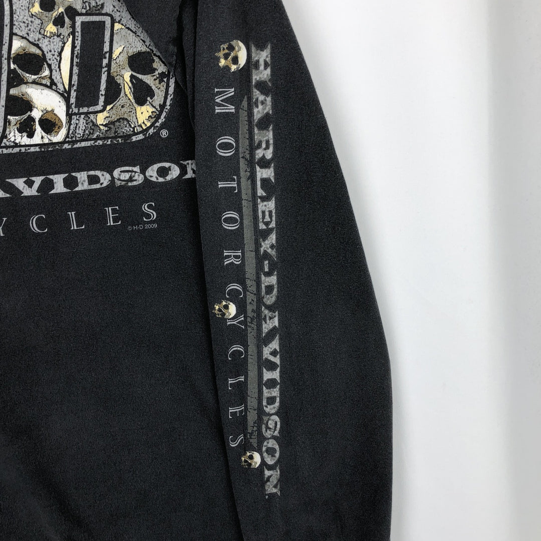 2000'S Harley-Davidson Skull Pattern Long-Sleeve T-Shirt (Men's Size M) cotton gray type Vintage Second Hand